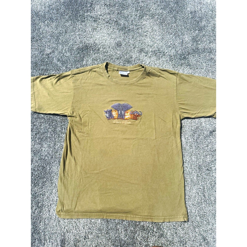 South Africa Big Five Safari T Shirt Mens M Olive Embroidered Animals Y2K